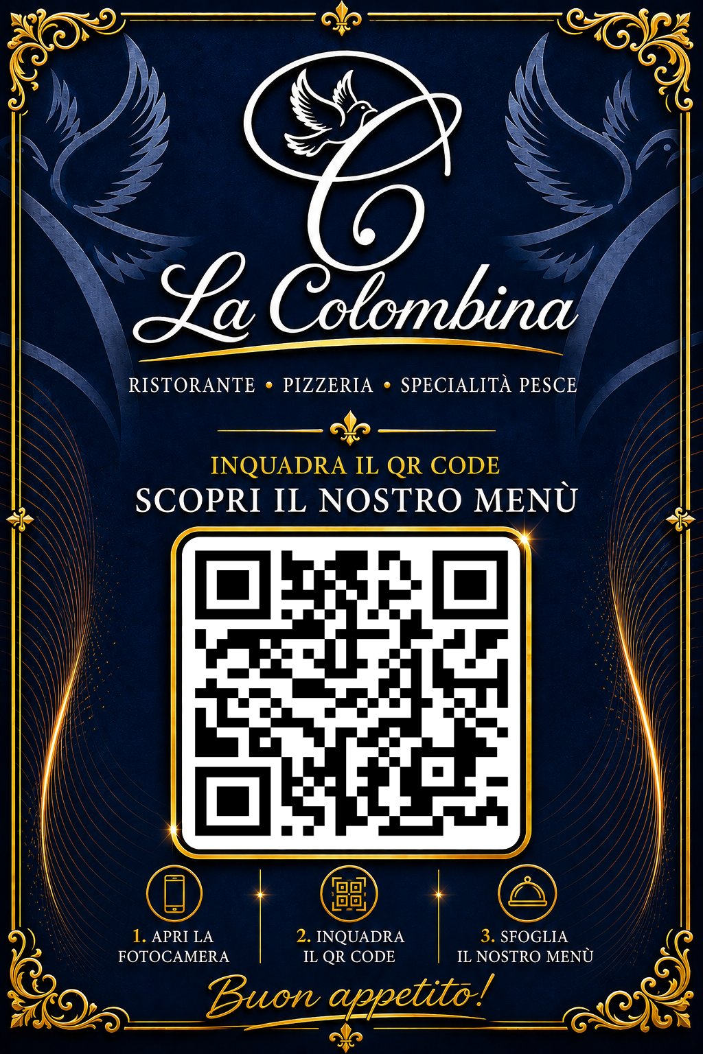 La Colombina — cartoncino da tavolo con QR code